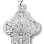 Women's Sterling Silver Round Edge 4 Way Necklace with Chain Options - 18&quot; 1.8mm Sterling Silver Chain + Clasp