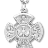 Men's Sterling Silver Radial Center with Dove 4 Way Cross Necklace with Chain Options