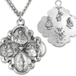 Men's Sterling Silver Wide Tip 4 Way Necklace Sacred Heart with Chain Options - 24&quot; Sterling Silver Chain + Clasp