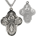 Men's Sterling Silver Classic 4 Way Necklace Rounded Edges with Chain Options - 24&quot; Sterling Silver Chain + Clasp