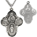 Men's Sterling Silver Classic 4 Way Necklace Rounded Edges with Chain Options - 24&quot; Sterling Silver Chain + Clasp