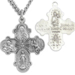 Men's Sterling Silver 4 Way Necklace with Sacred Heart Center with Chain Options - 24&quot; Sterling Silver Chain + Clasp