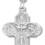 Men's Sterling Silver 4 Way Necklace Descending Dove with Chain Options - 24&quot; Sterling Silver Chain + Clasp