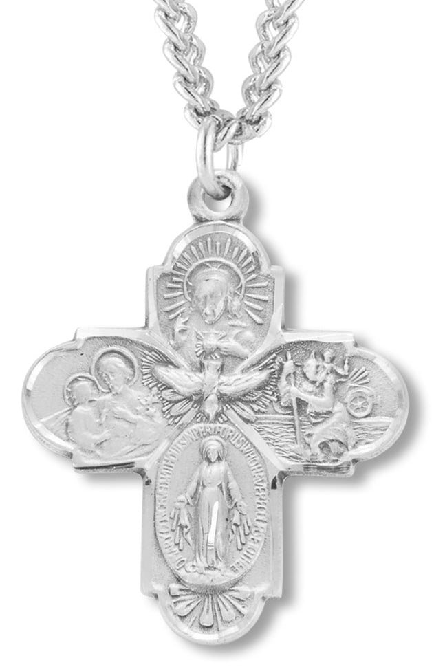 Men's Sterling Silver 4 Way Necklace Descending Dove with Chain Options - 24&quot; Sterling Silver Chain + Clasp