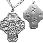 Men's Sterling Silver Beaded Border 4 Way Cross Necklace with Chain Options - 24&quot; Sterling Silver Chain + Clasp