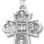 Men's Sterling Silver Wide Budded Edge 4 Way Cross Necklace with Chain Options - 24&quot; Sterling Silver Chain + Clasp