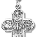Men's Sterling Silver Rounded Edge 4 Way Necklace Dove Center with Chain Options - 24&quot; Sterling Silver Chain + Clasp