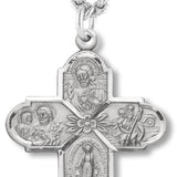 Men's Sterling Silver Traditional 4 Way Necklace with Flower Center with Chain Options - 24&quot; Sterling Silver Chain + Clasp