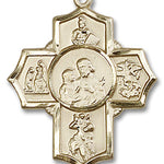 5 Way Cross Firefighter Medal, Gold Filled - No Chain