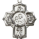 5 Way Cross Firefighter Medal, Sterling Silver - No Chain