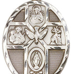 5 Way Cross Holy Spirit Medal, Sterling Silver - No Chain
