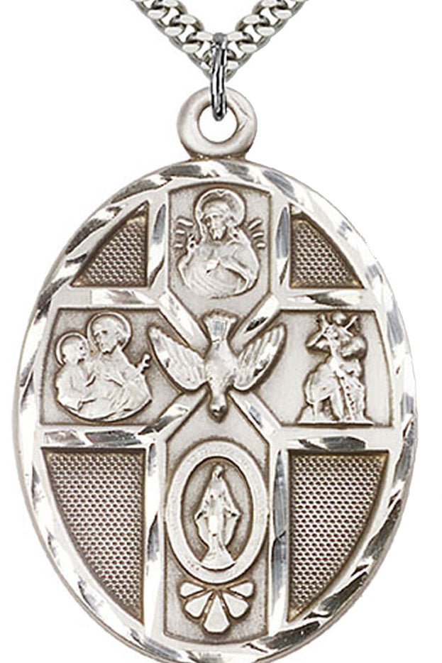 5 Way Cross Holy Spirit Medal, Sterling Silver