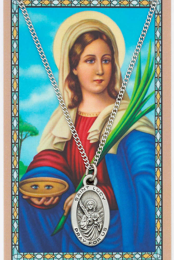 Oval St. Lucy Medal and Prayer Card Set - Silver-tone