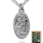 Oval St. Andrew Medal and Prayer Card Set - Silver-tone
