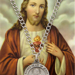 Round Sacred Heart Medal and Prayer Card Set - Silver-tone