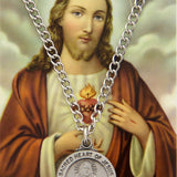 Round Sacred Heart Medal and Prayer Card Set - Silver-tone