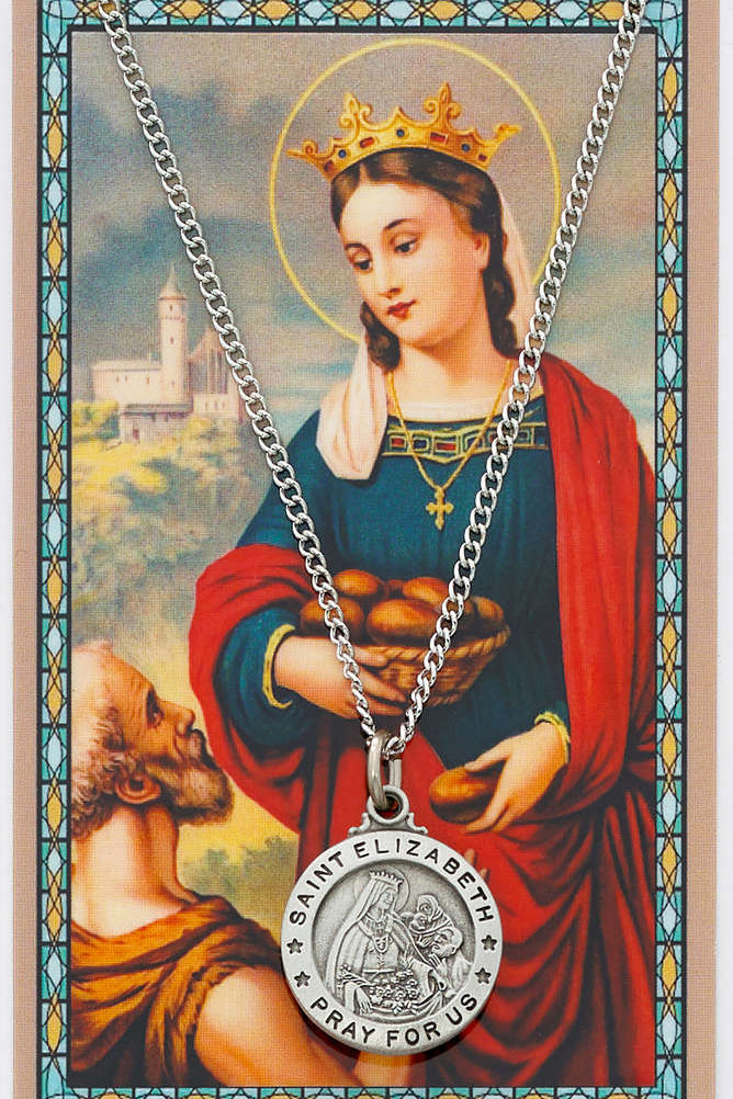 Round St. Elizabeth of Hungry Medal and Prayer Card Set - Silver-tone