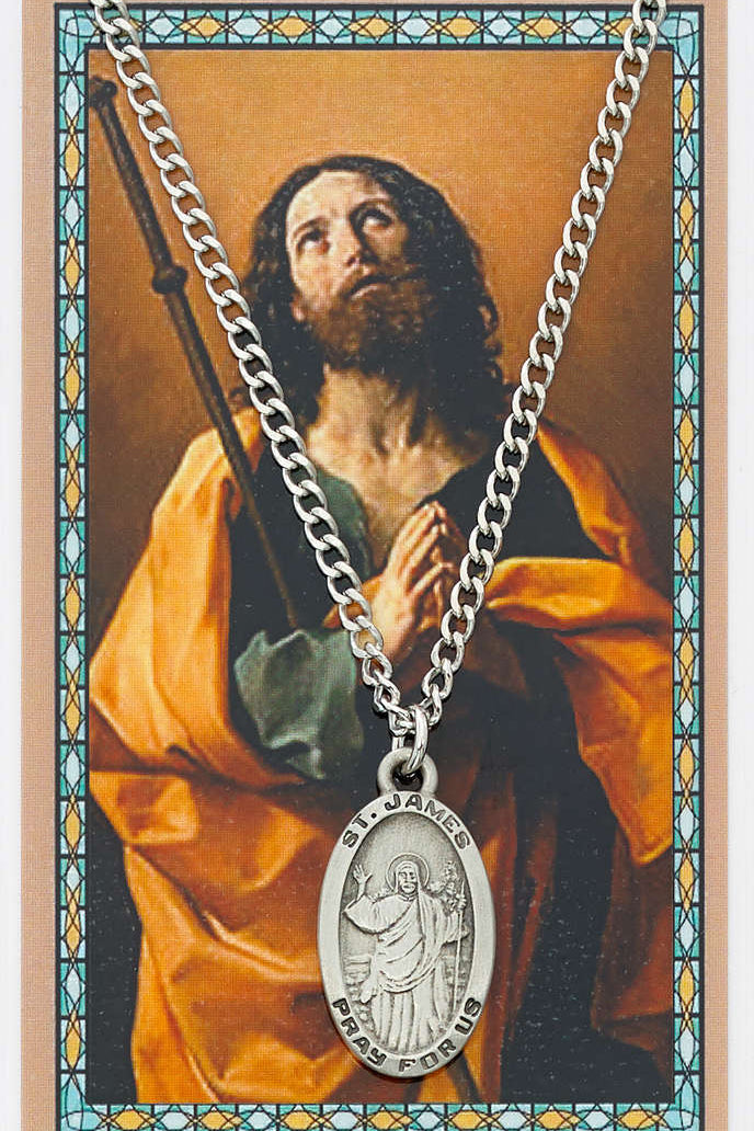 Oval St. James the Greater Medal and Prayer Card Set - Silver-tone