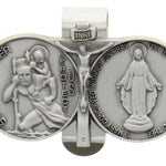 St. Christopher and Miraculous Visor Clip with Center Crucifix - Silver-tone