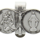 St. Christopher and Miraculous Visor Clip with Center Crucifix - Silver-tone