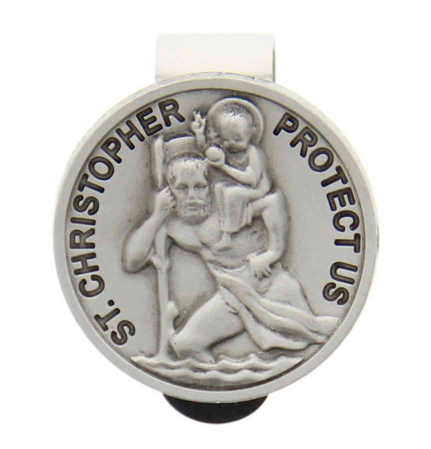 Round St. Christopher Visor Clip - Silver-tone