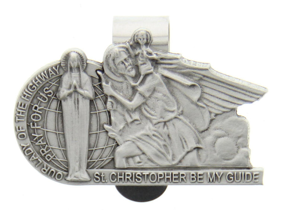 Our Lady of the Highway and St. Christopher Visor Clip - Silver-tone