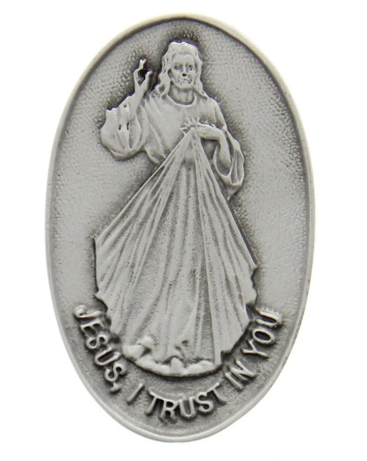 Oval Divine Mercy Visor Clip - Silver-tone