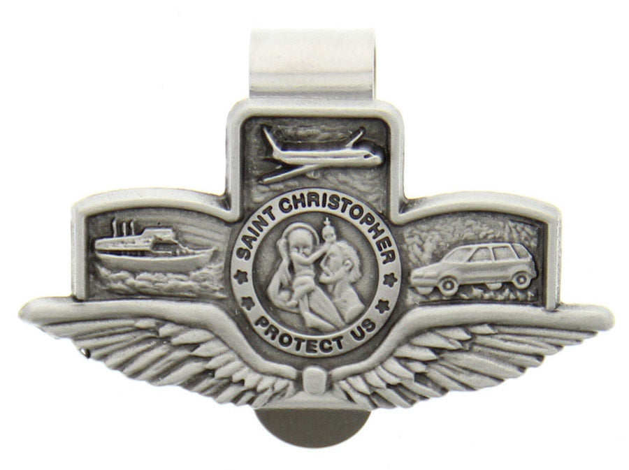 St. Christopher with Wings Land-Air-Sea Visor Clip - Silver-tone