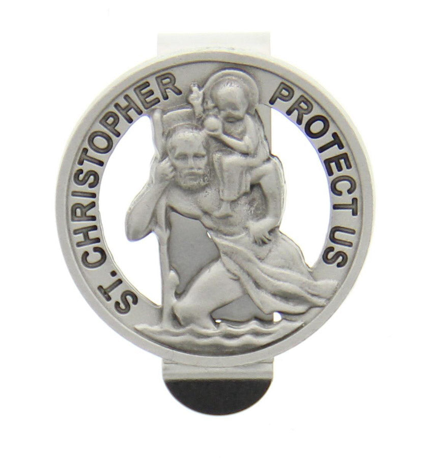 Round Cut Out St. Christopher Visor Clip - Silver-tone