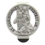 Round Cut Out St. Christopher Visor Clip - Silver-tone