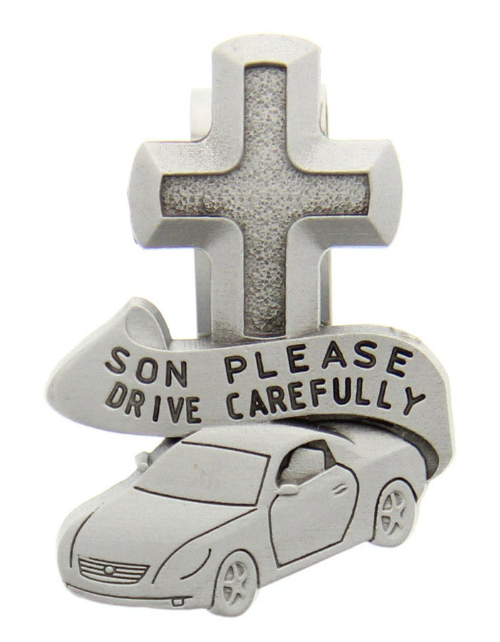 Son Please Drive Carefully Visor Clip - Silver-tone