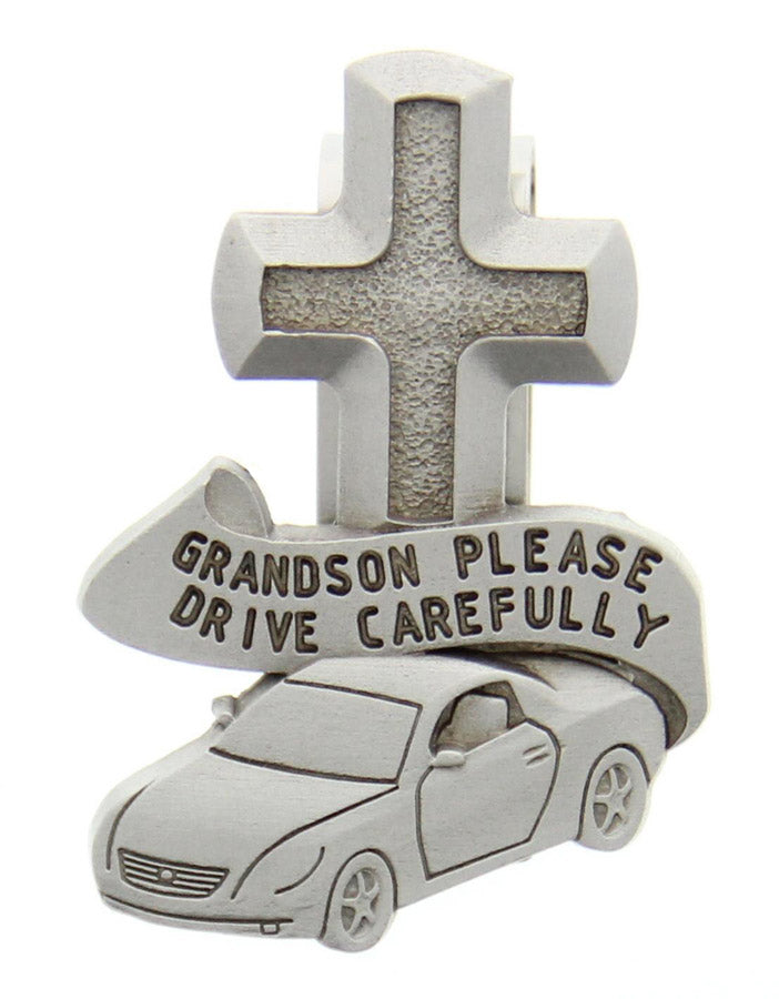 Grandson Please Drive Carefully Visor Clip - Silver-tone