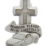 Grandson Please Drive Carefully Visor Clip - Silver-tone