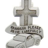 Grandson Please Drive Carefully Visor Clip - Silver-tone