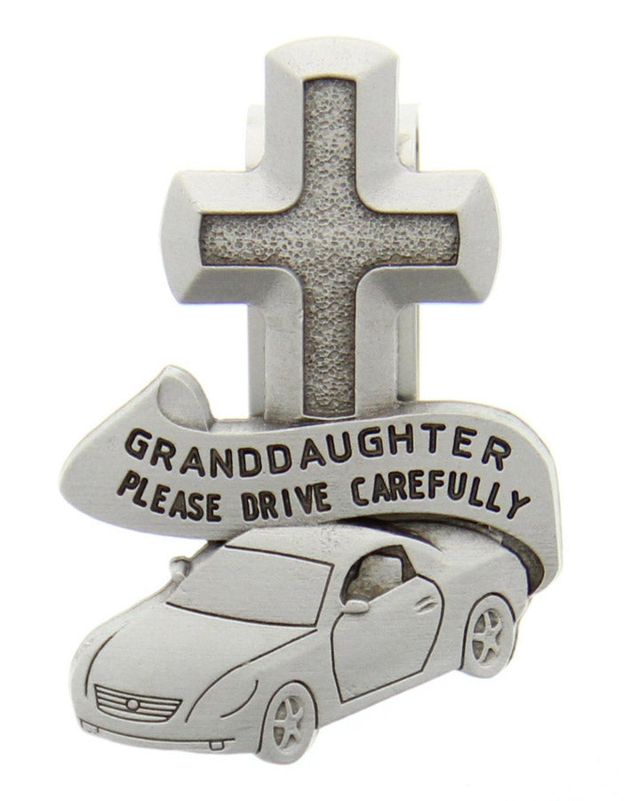 Granddaughter Please Drive Carefully Visor Clip - Silver-tone