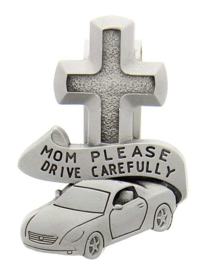 Mom Please Drive Carefully Visor Clip - Silver-tone