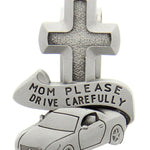 Mom Please Drive Carefully Visor Clip - Silver-tone