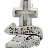 Mom Please Drive Carefully Visor Clip - Silver-tone