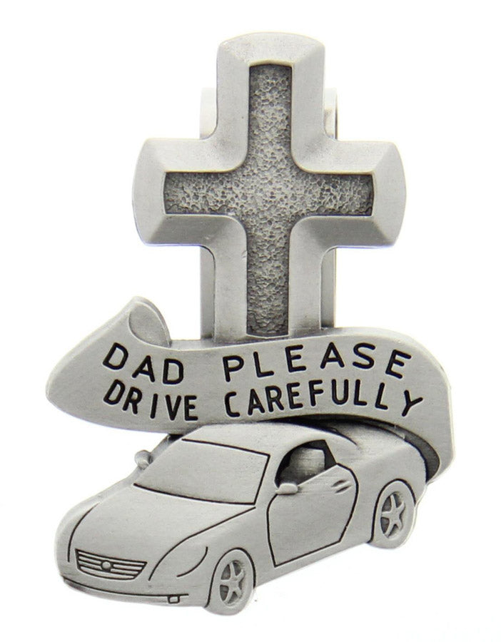 Dad Please Drive Carefully Visor Clip - Silver-tone