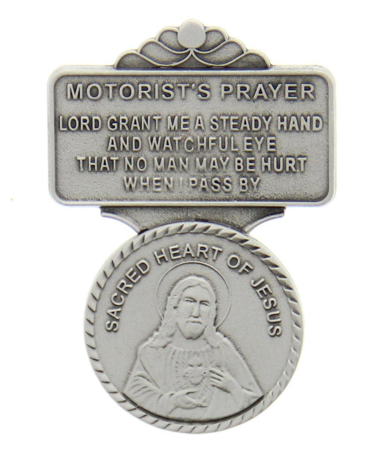 Sacred Heart Motorist's Prayer Visor Clip - Silver-tone