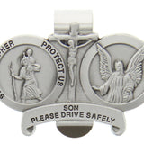 St. Christopher and Guardian Angel Protect My Son Visor Clip - Silver-tone