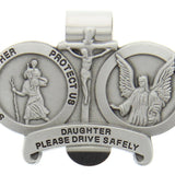 St. Christopher and Guardian Angel Protect My Daughter Visor Clip - Silver-tone
