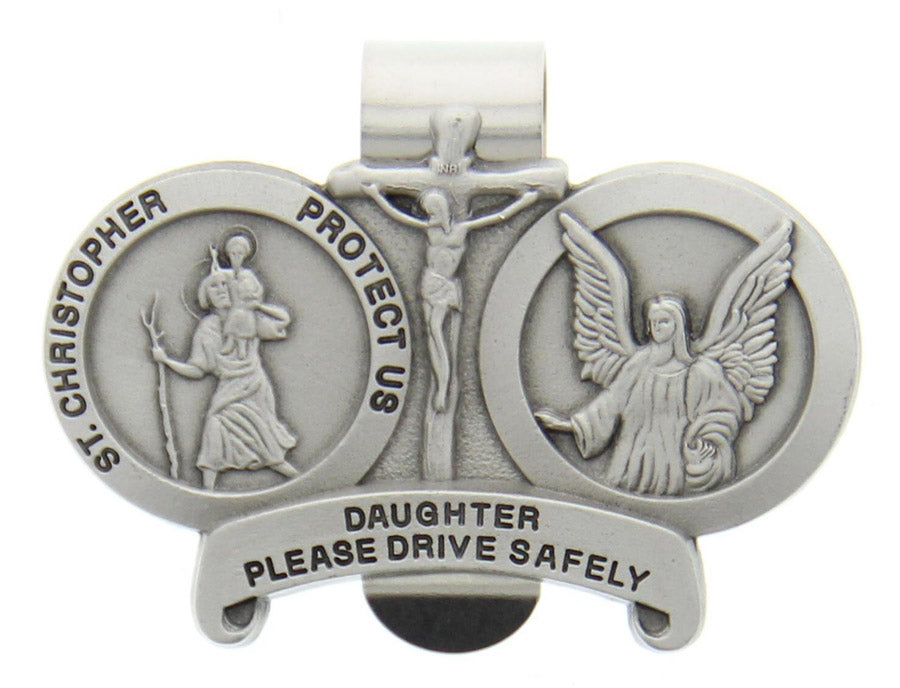 St. Christopher and Guardian Angel Protect My Daughter Visor Clip - Silver-tone