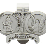 St. Christopher and Guardian Angel Protect My Grandson Visor Clip - Silver-tone