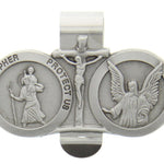 St. Christopher and Guardian Angel Auto Visor Clip - Silver-tone