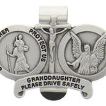 St. Christopher and Guardian Angel Protect My Granddaughter Visor Clip - Silver-tone