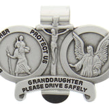 St. Christopher and Guardian Angel Protect My Granddaughter Visor Clip - Silver-tone