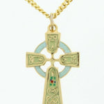 Light Green Celtic Cross Pendant 22 KT Gold Over Sterling Silver - Gold-tone