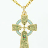 Light Green Celtic Cross Pendant 22 KT Gold Over Sterling Silver - Gold-tone