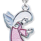 Girls's Sterling Silver Pink Angel Charm Necklace with Chain Options - 18&quot; 1.8mm Sterling Silver Chain + Clasp